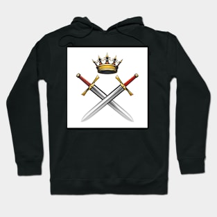 Crown and Swords Emblem drawn in engraving style Hoodie